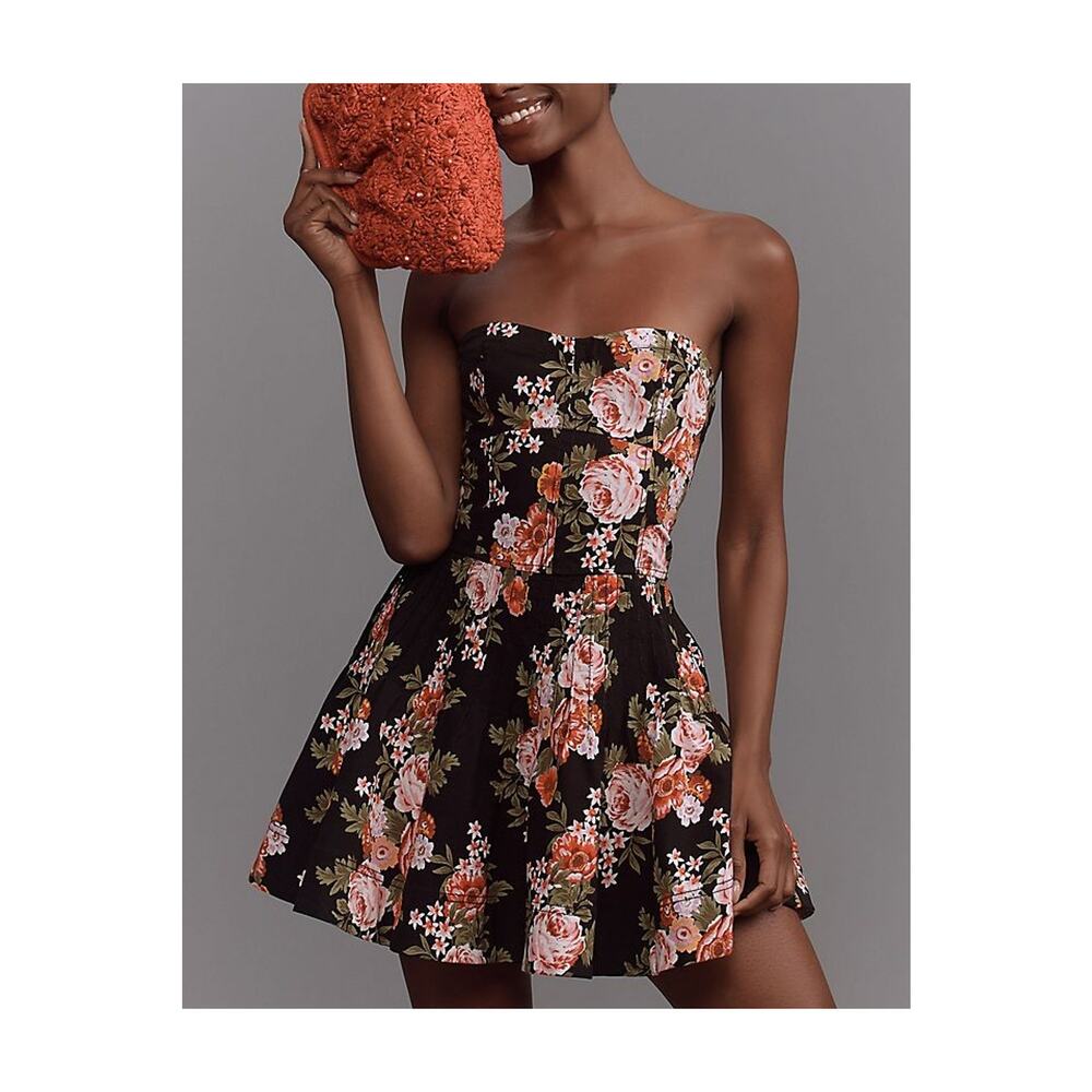 Maeve 'Strapless' Black Flounce Mini Dress Size 2P